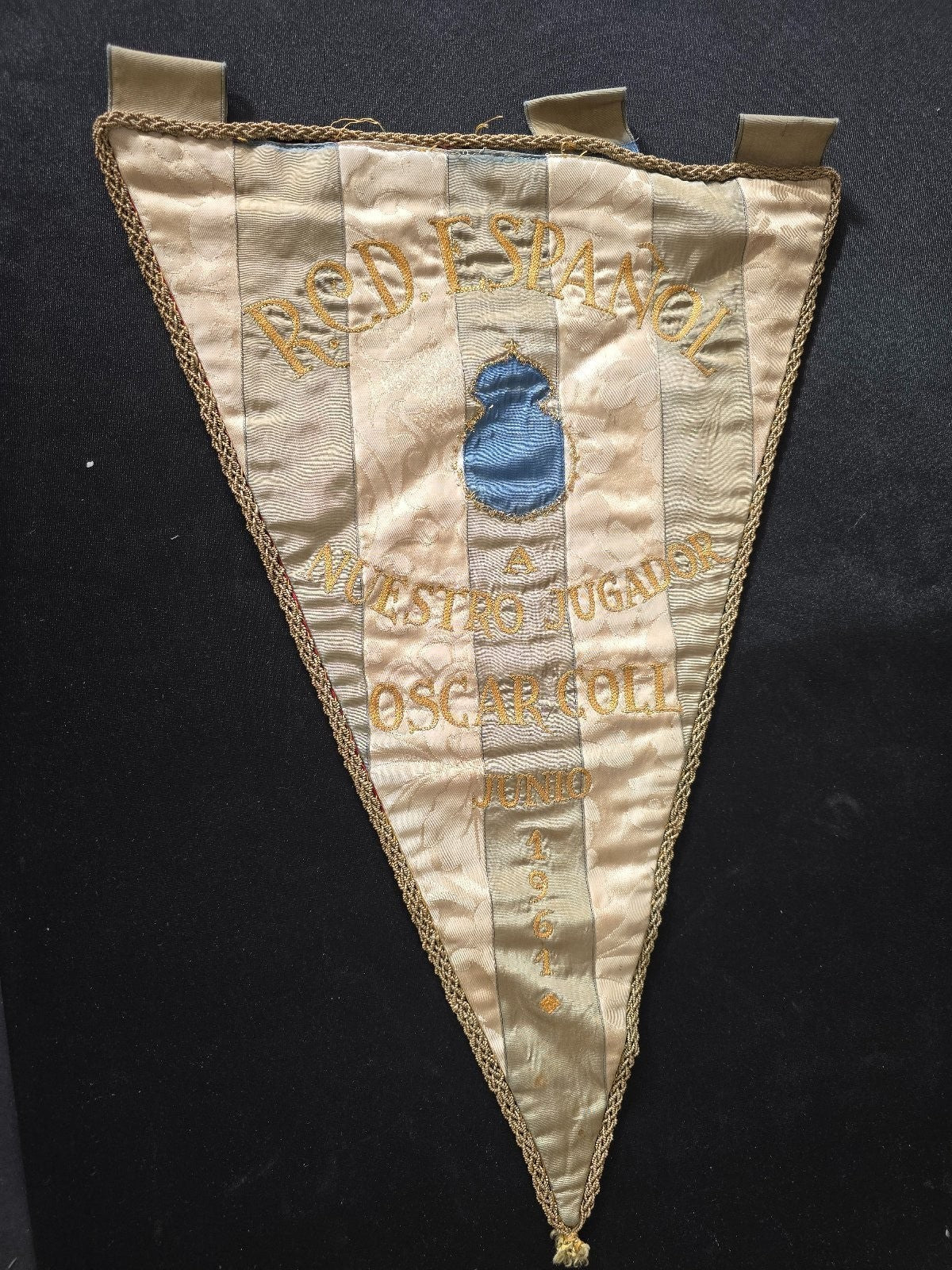 Gagliardetto pennant Banderin ricamato RCD Espanol dedicato Oscar Coll 1961