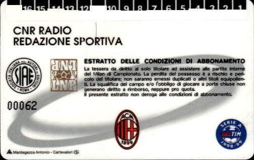 Biglietto stadio Milan A.C Tribuna Stampa