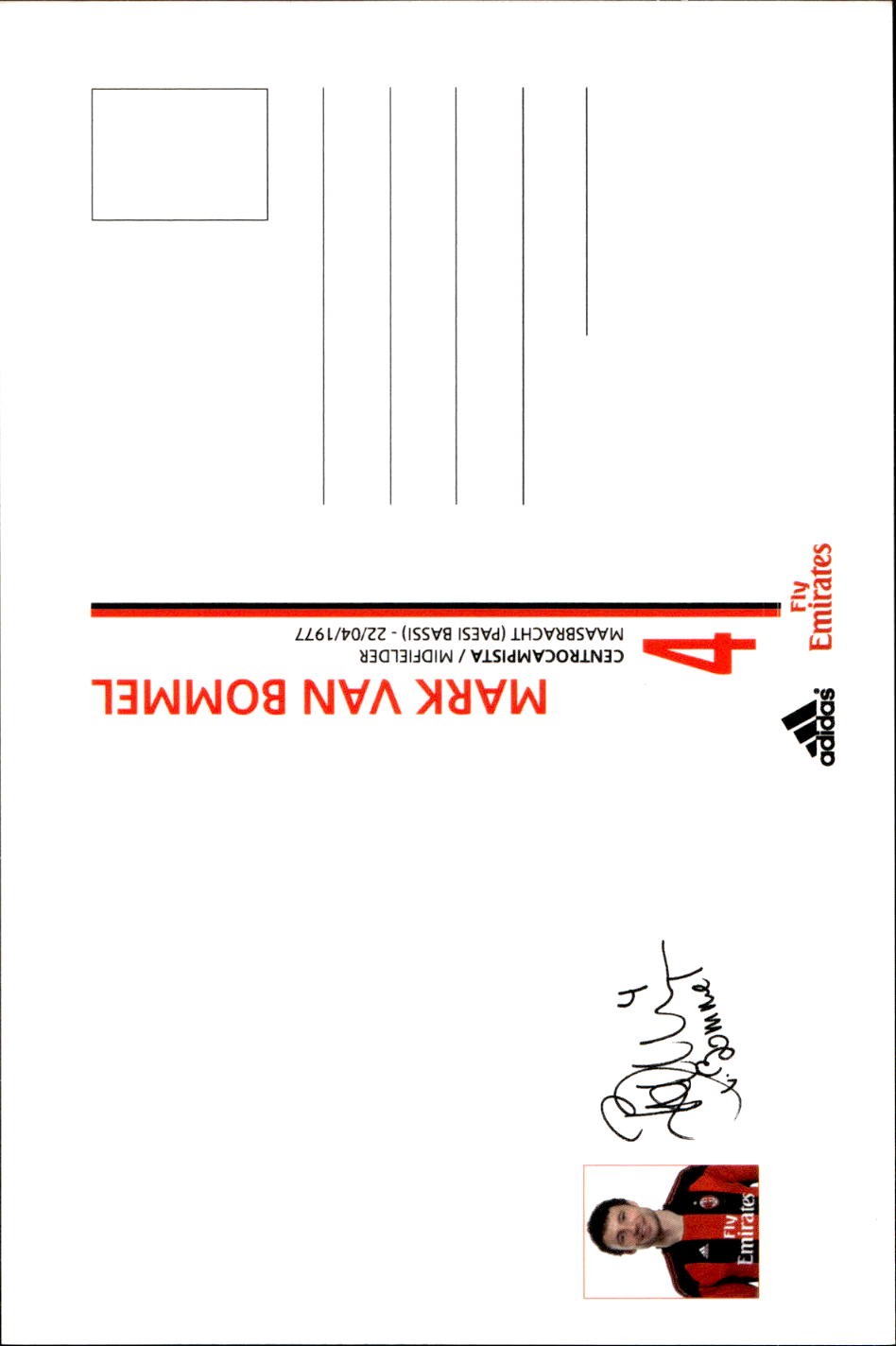 cartolina postcard Calcio Milan 2010/11 - #4 Van Bommel