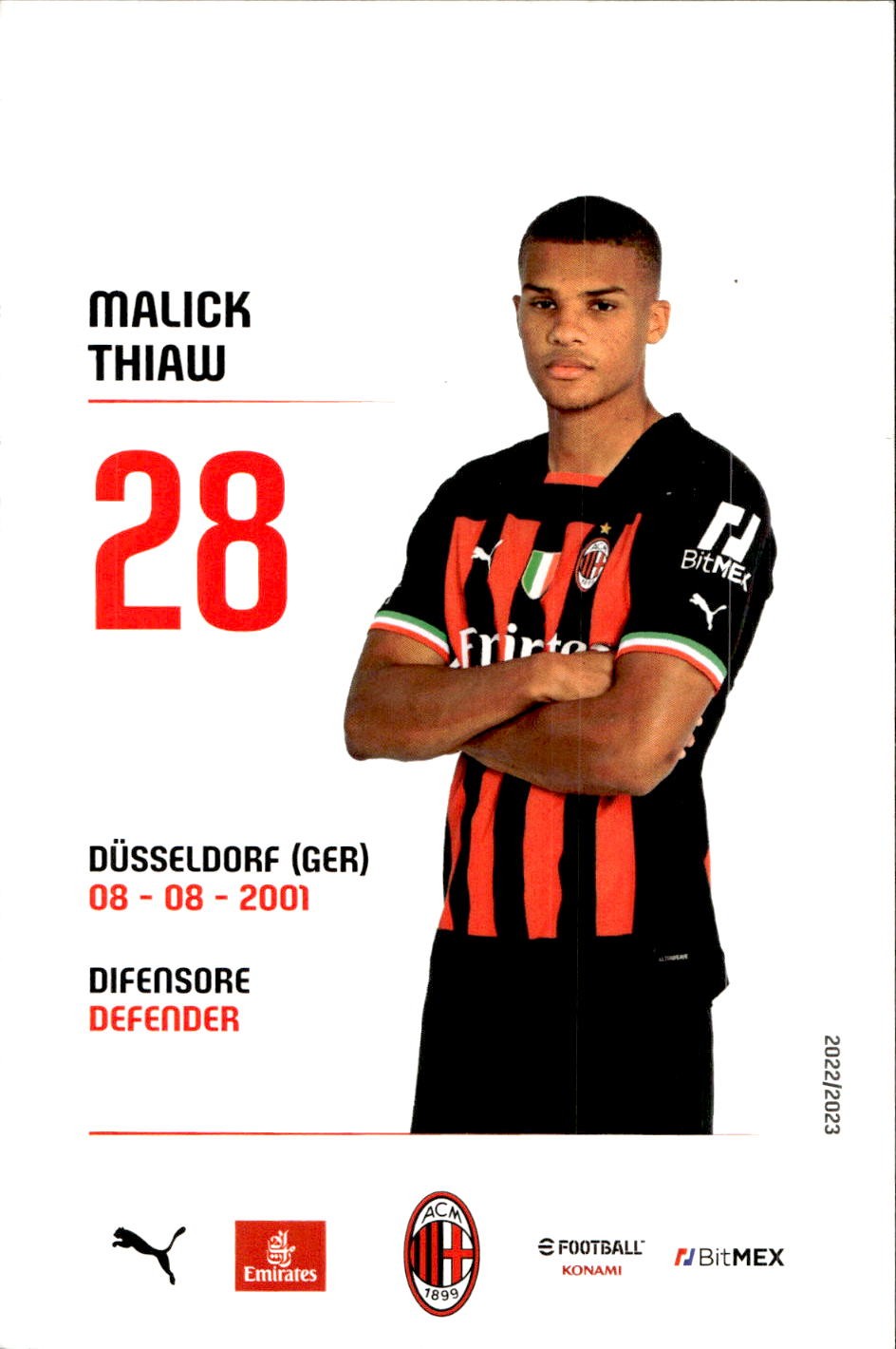 cartolina postcard Calcio Milan 2022/23 - Thiaw