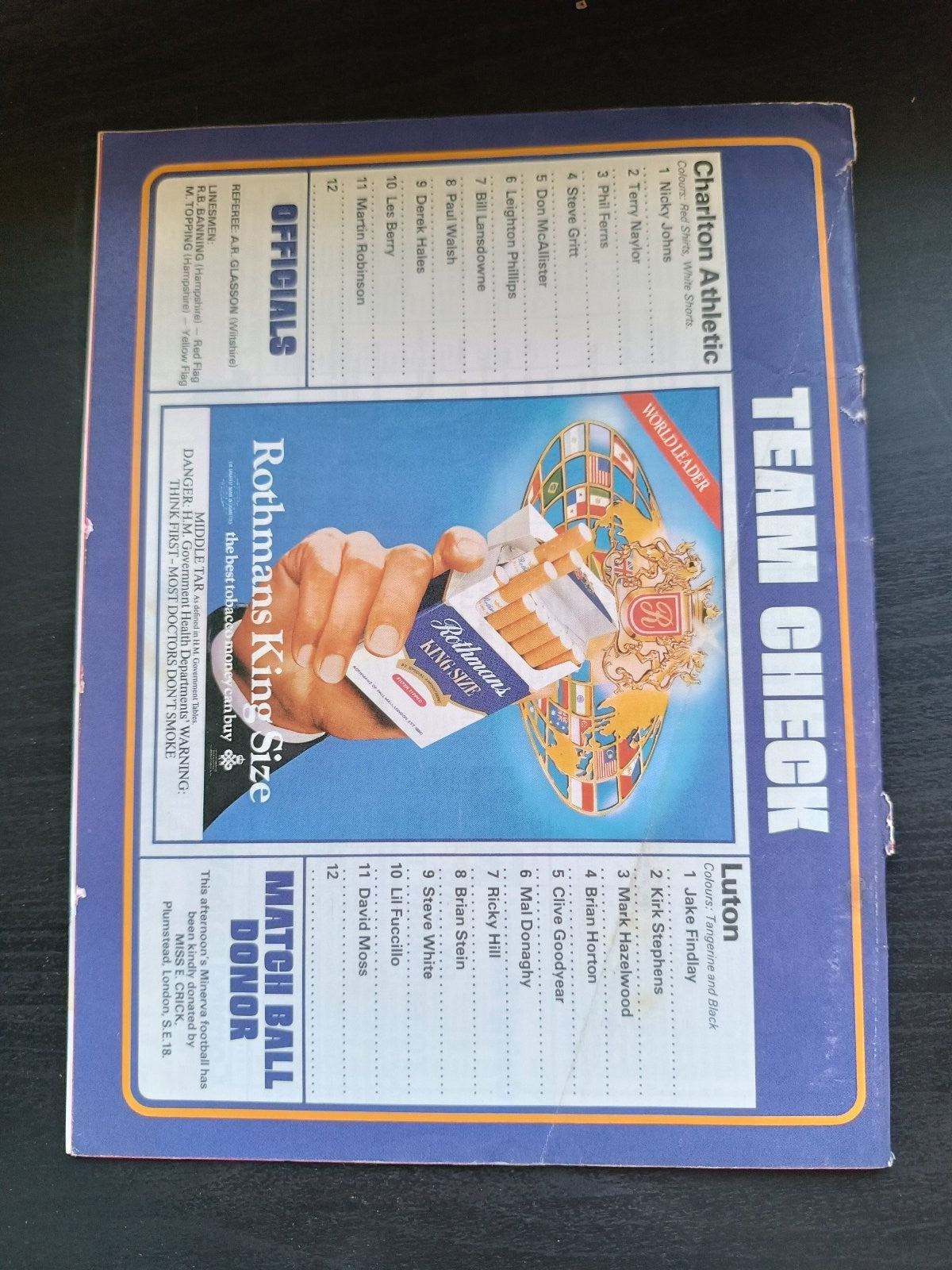 programma calcio Charlton Athletic V Luton Town 16th 1982