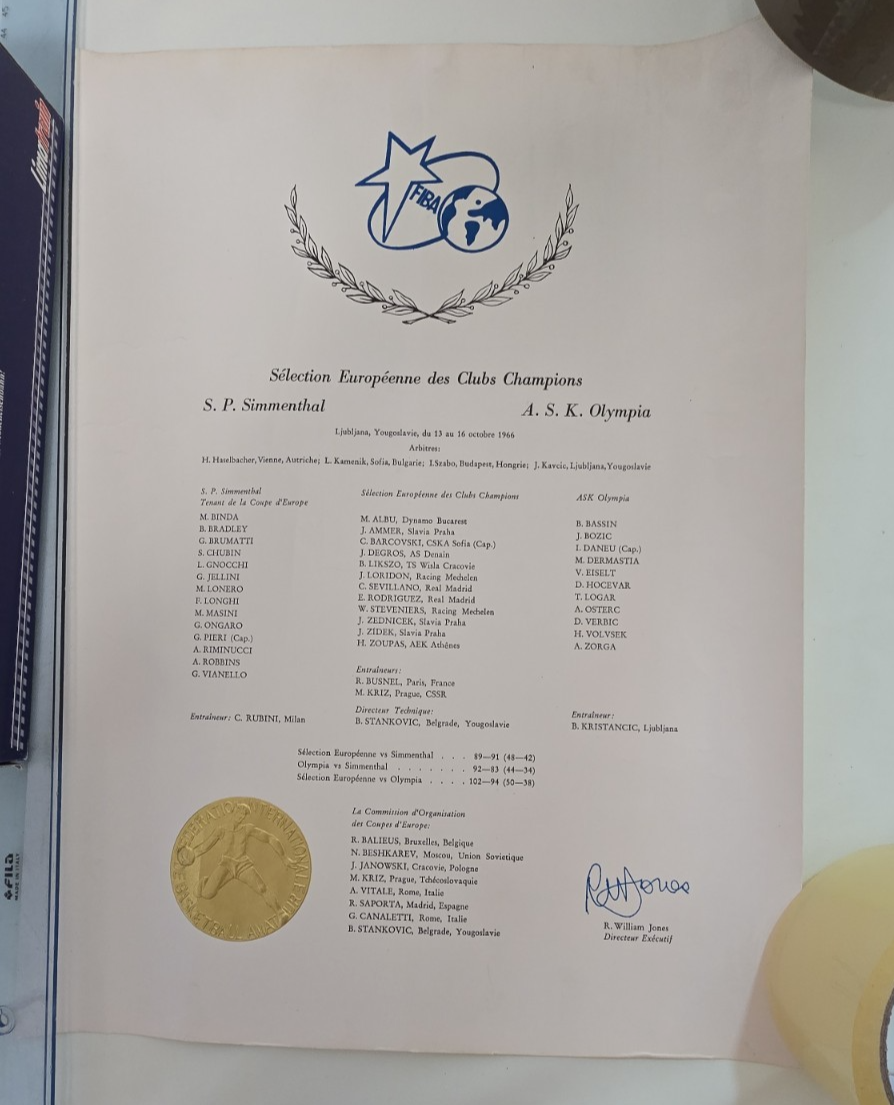 PERGAMENA originale 1966 inviata alla S.P. SIMMENTHAL SuperCoppa basket