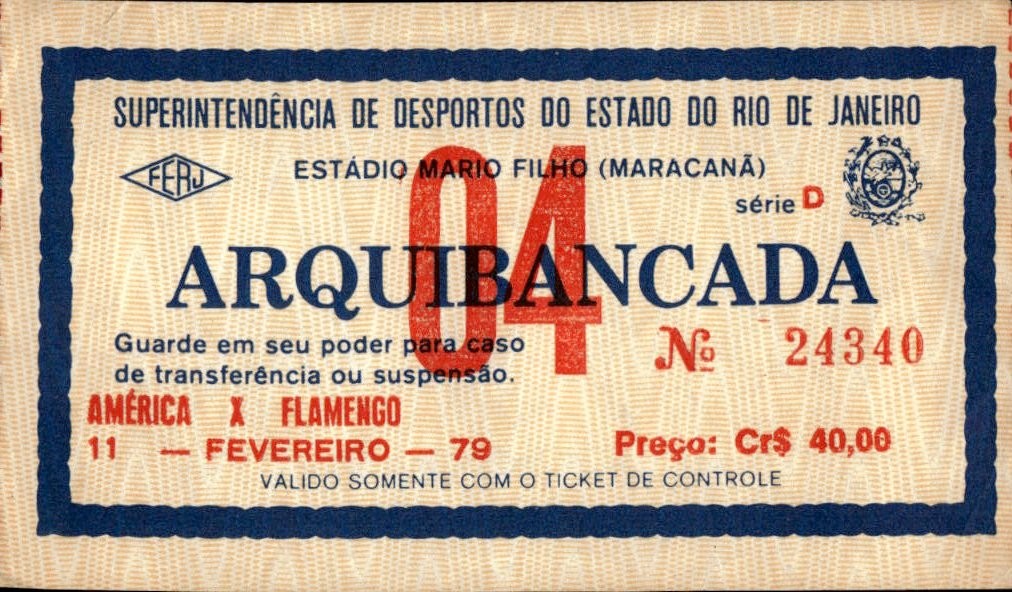 biglietto stadio AMERICA X FLAMENGO 11 FEVEREIRO 79