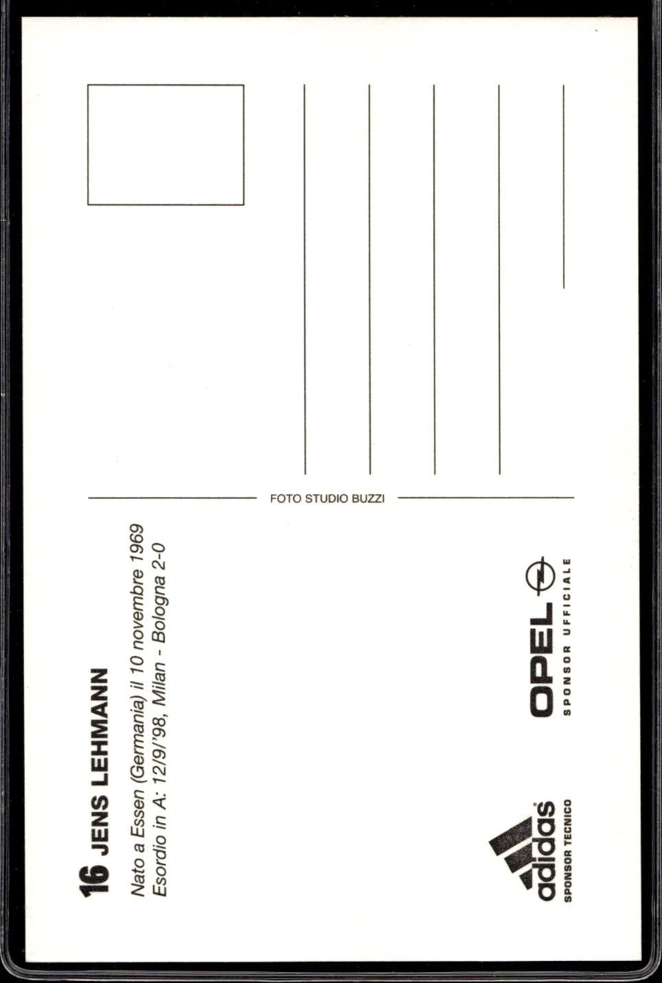 cartolina postcard Calcio Milan sponsor OPEL Jens Lehmann
