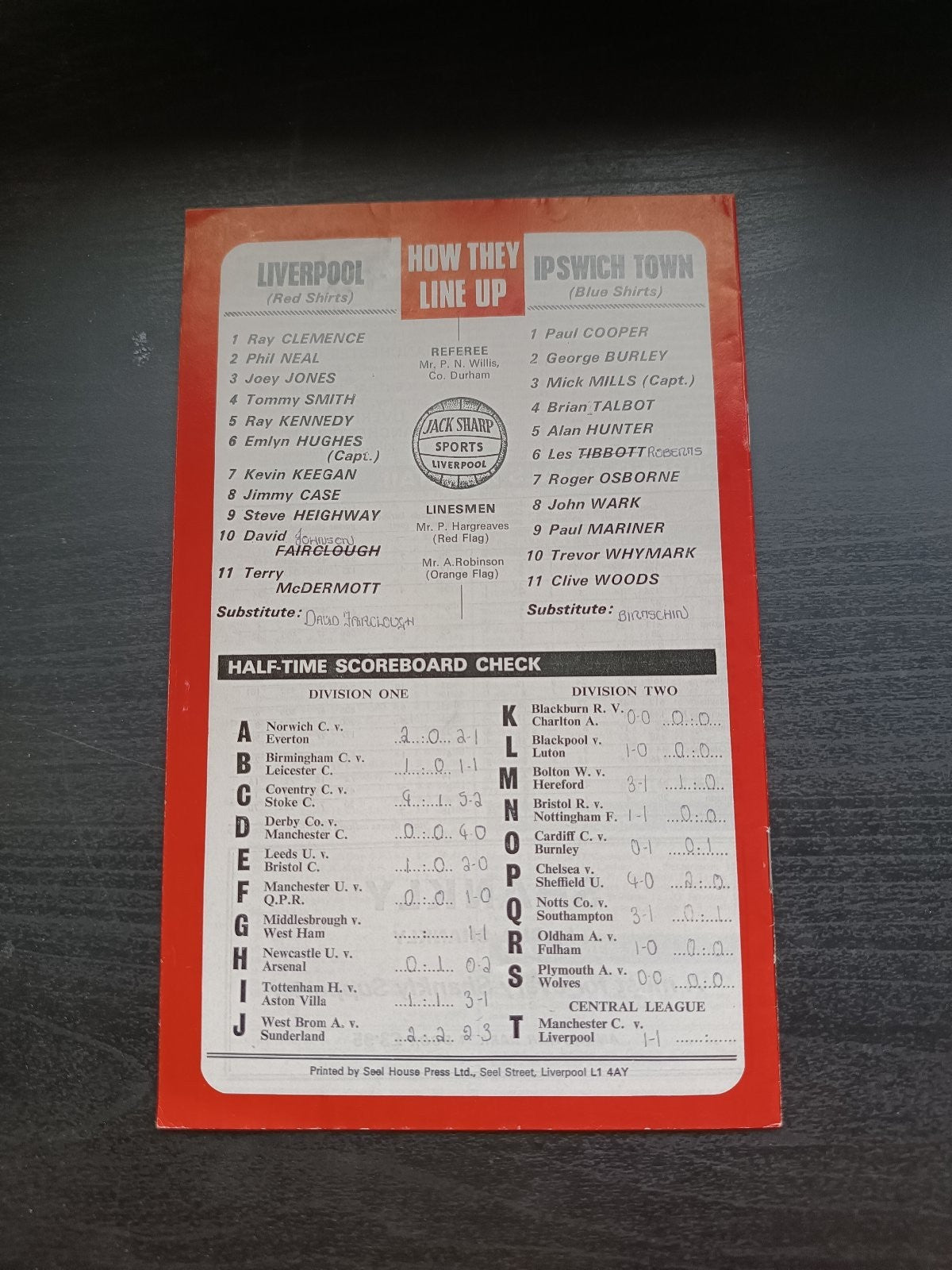 programma calcio Liverpool V Ipswich Town 30th 1977