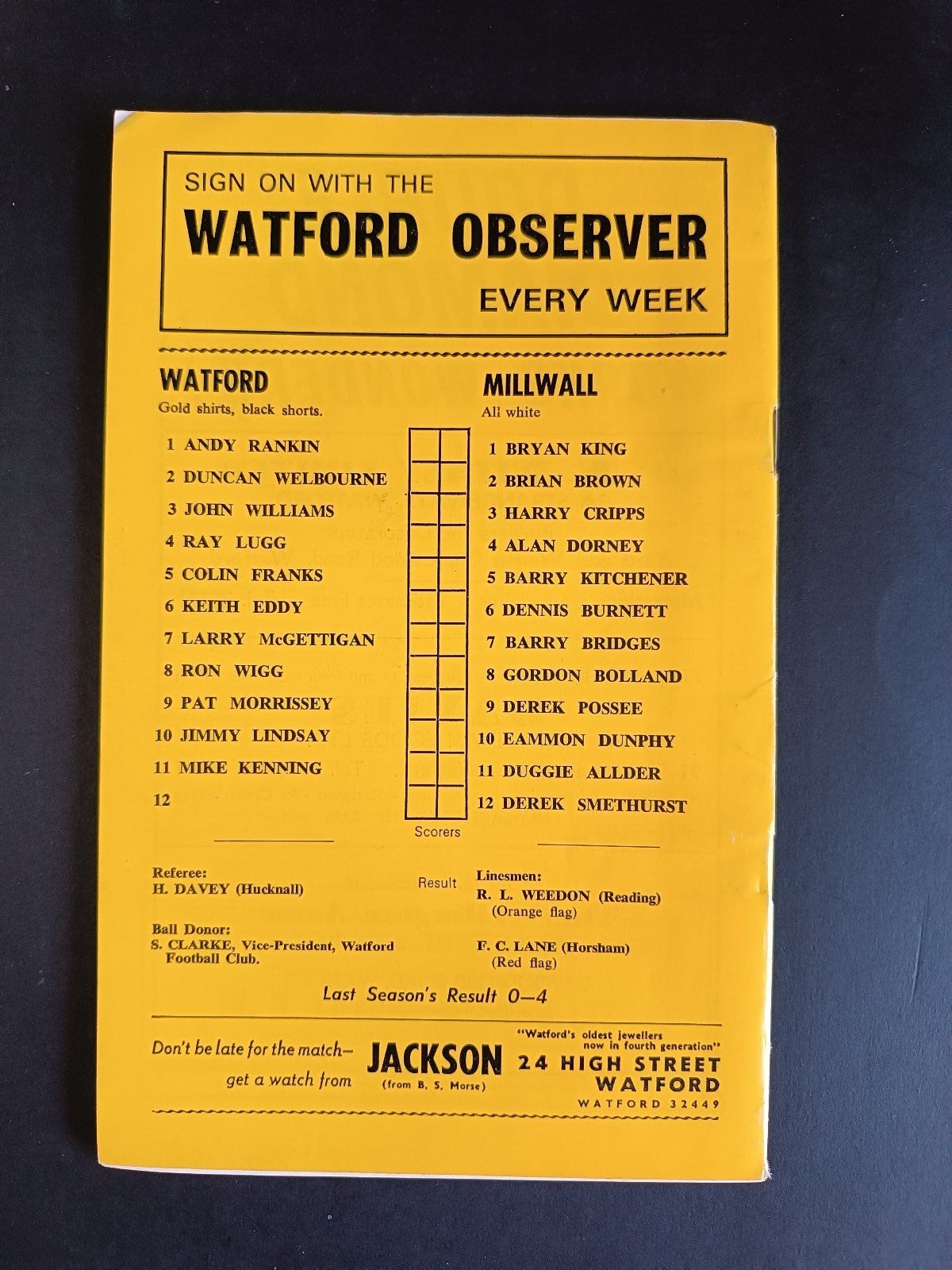 programma calcio The hornet express 1972