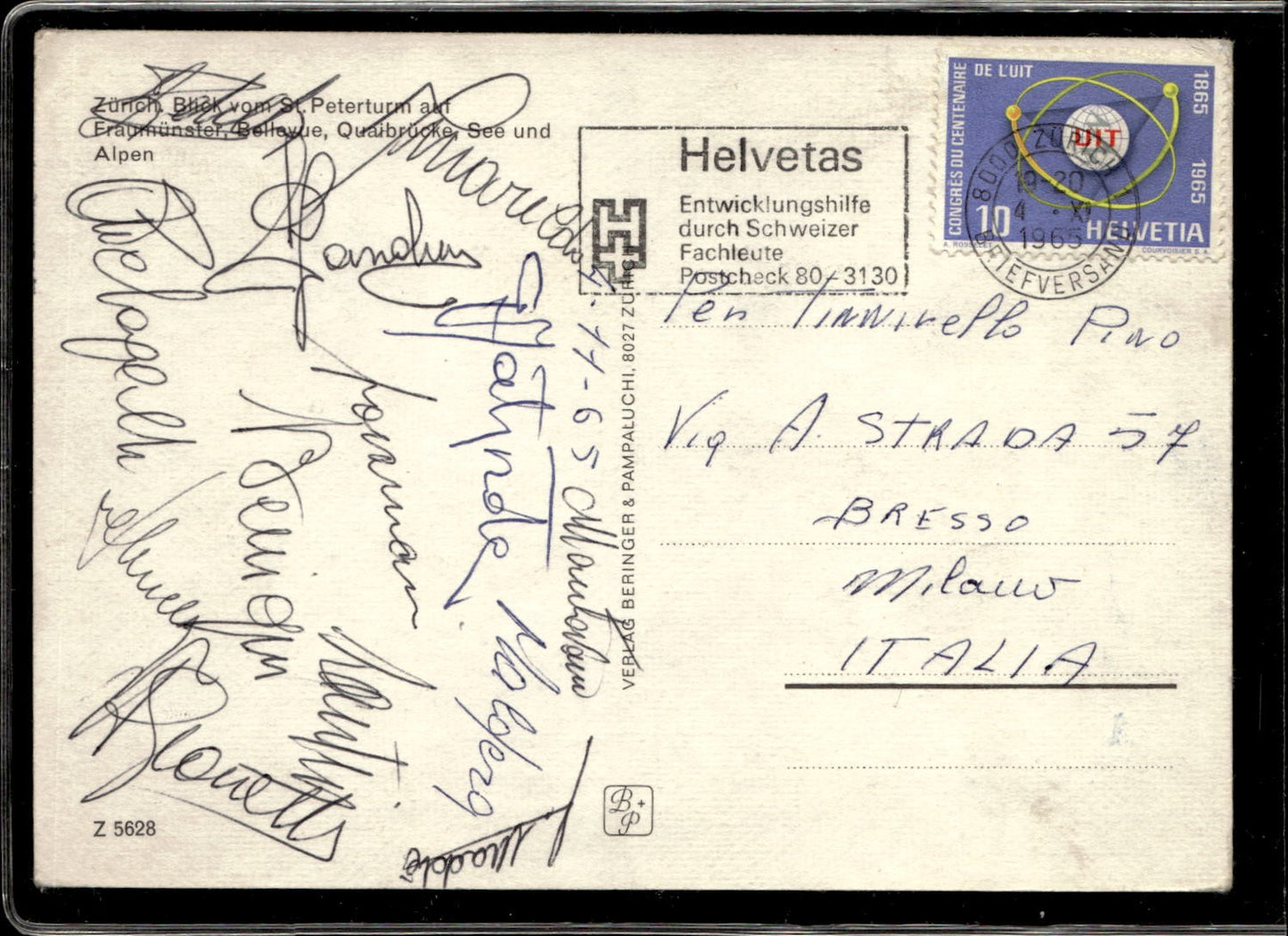 cartolina postcard Zurich Blick vom St. Peterturm 1965 autografi Milan