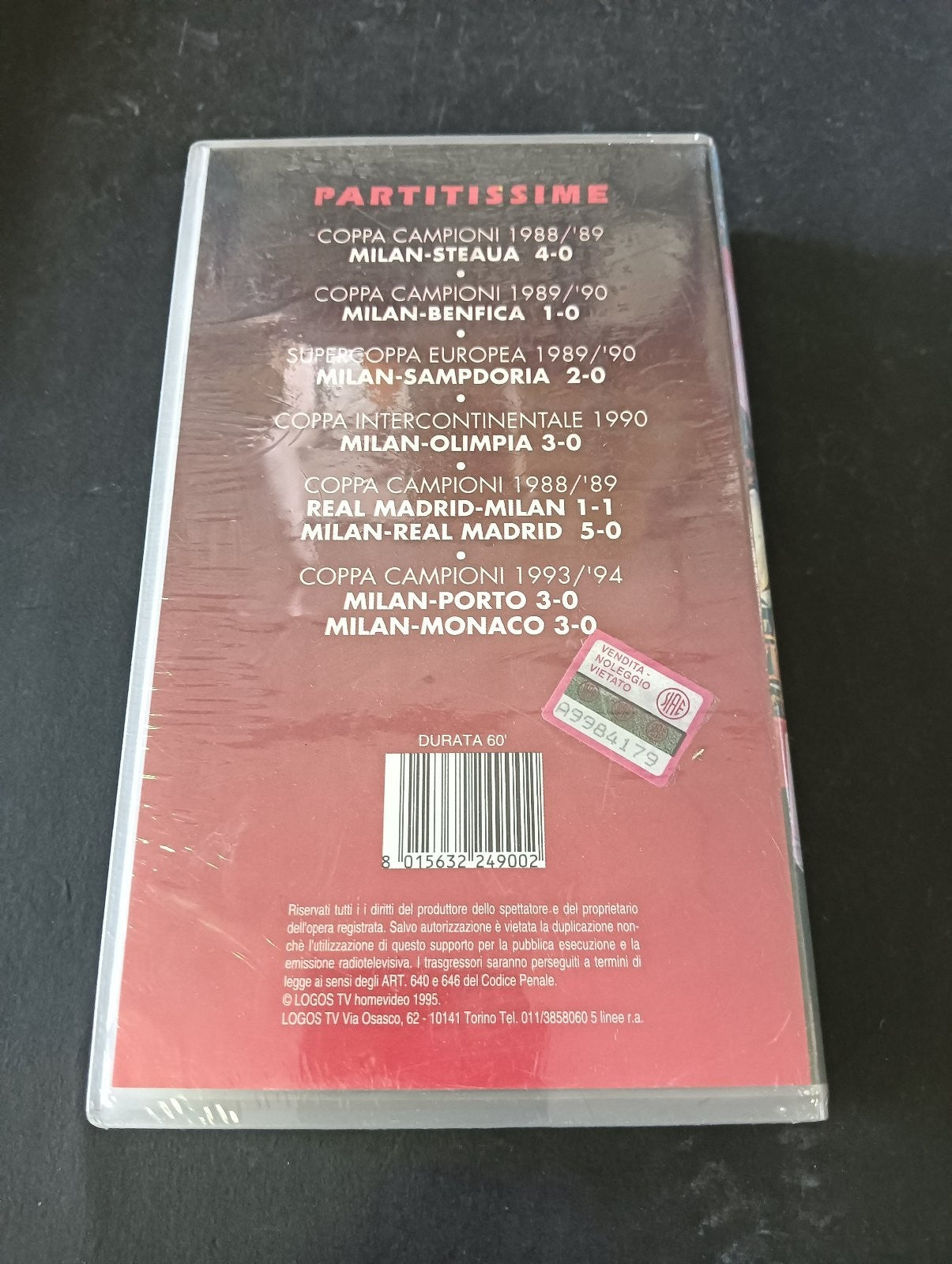 VHS COPPA CAMPIONI 1989-1990 MILAN-BENFICA 1-0 Logos Tv
