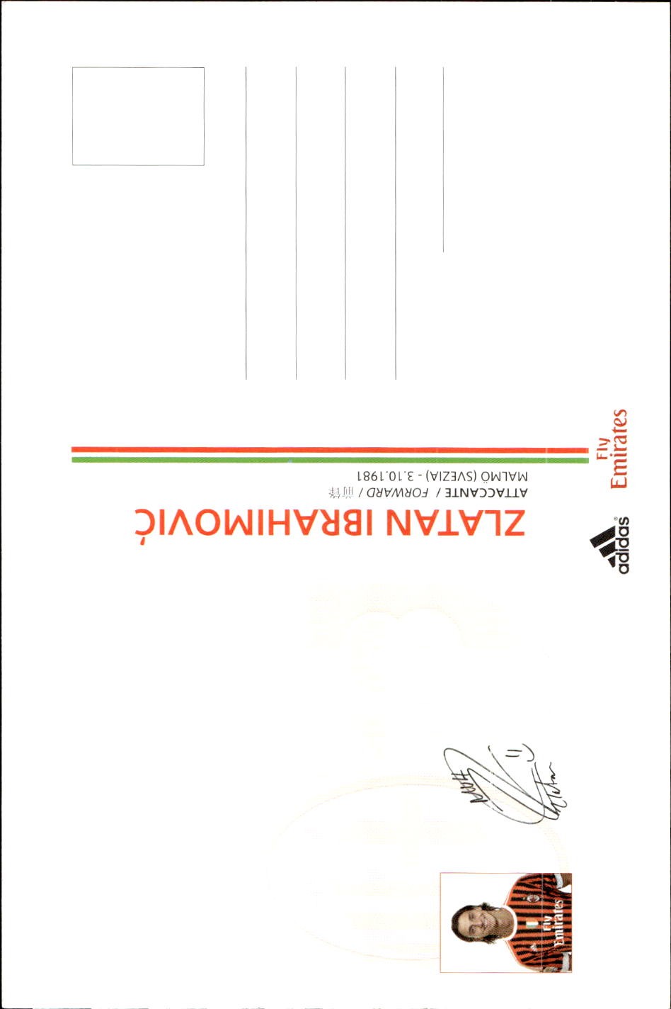 cartolina postcard Calcio Milan 2011-12 - Ibrahimovic