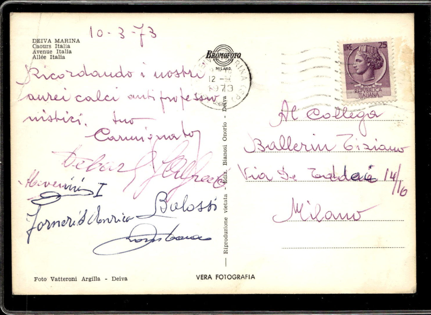 cartolina postcard Deiva Marina Corso Italia 1973 autografi Milan
