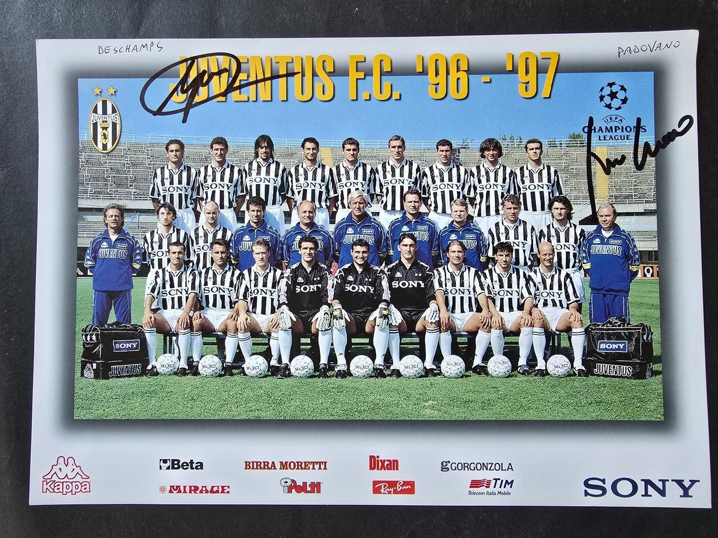 Autografo autograph originale Cartolina Ufficiale Juventus DESCHAMP E PADOVANO