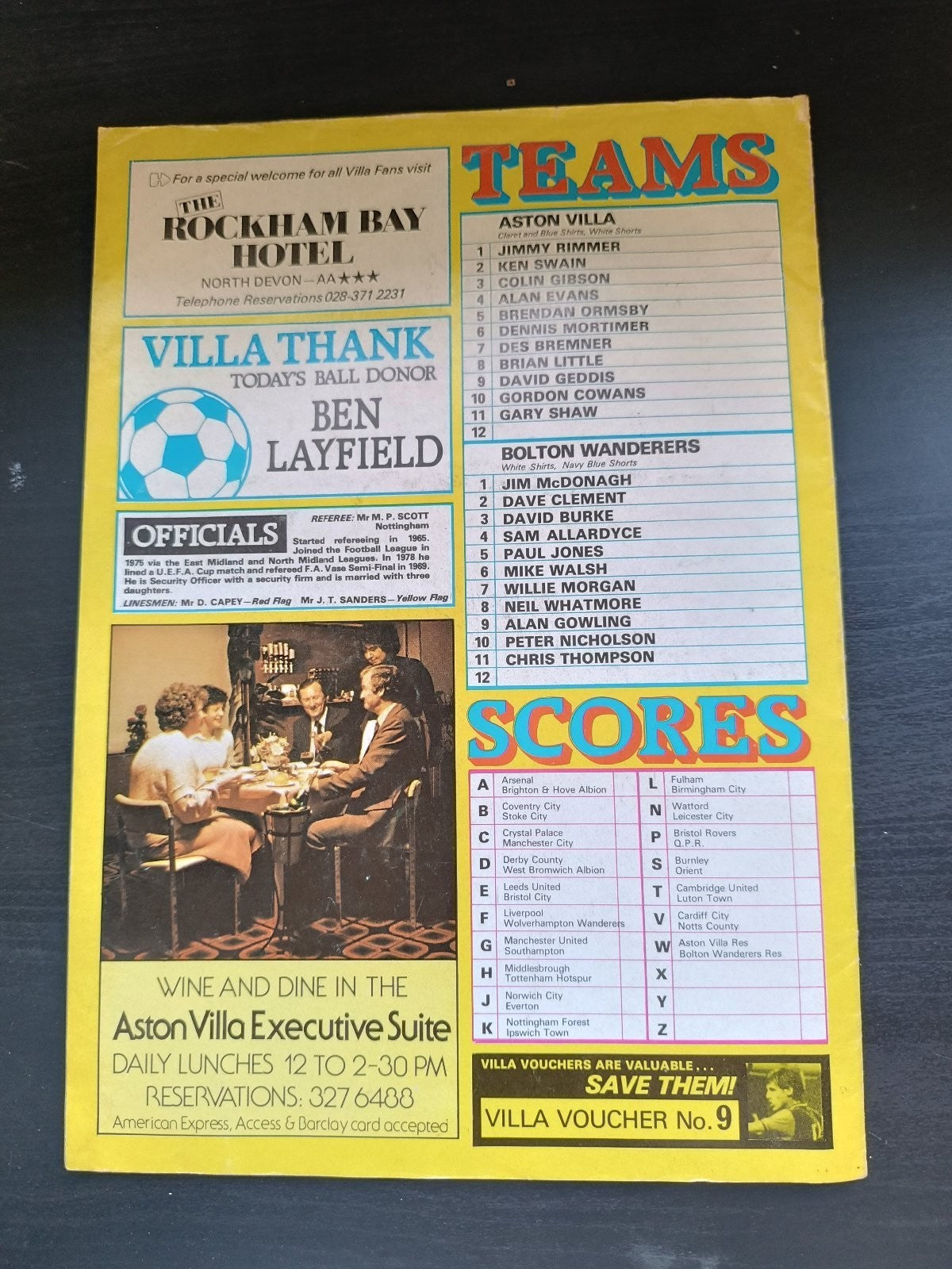 programma calcio Aston Villa V Bolton 3rd 1979