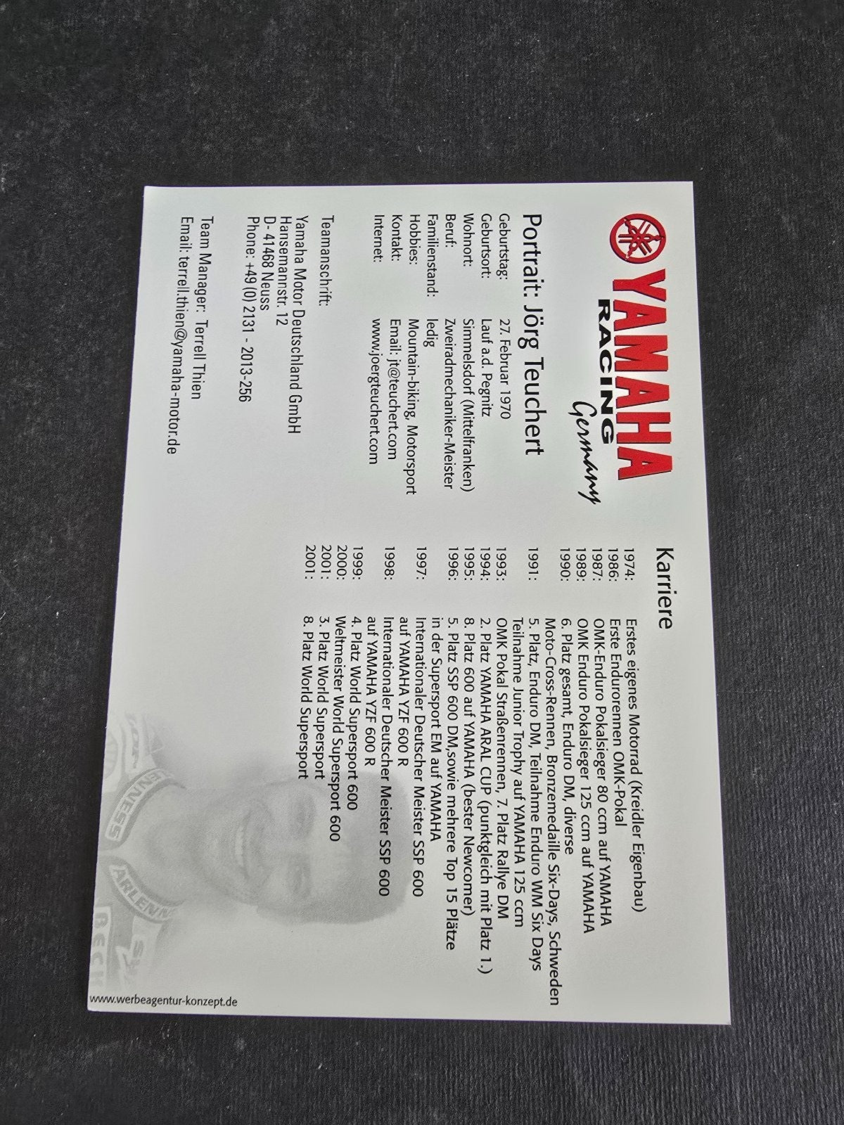 Autografo autograph originale su cartolina motogp J�rg Teuchert Yamaha