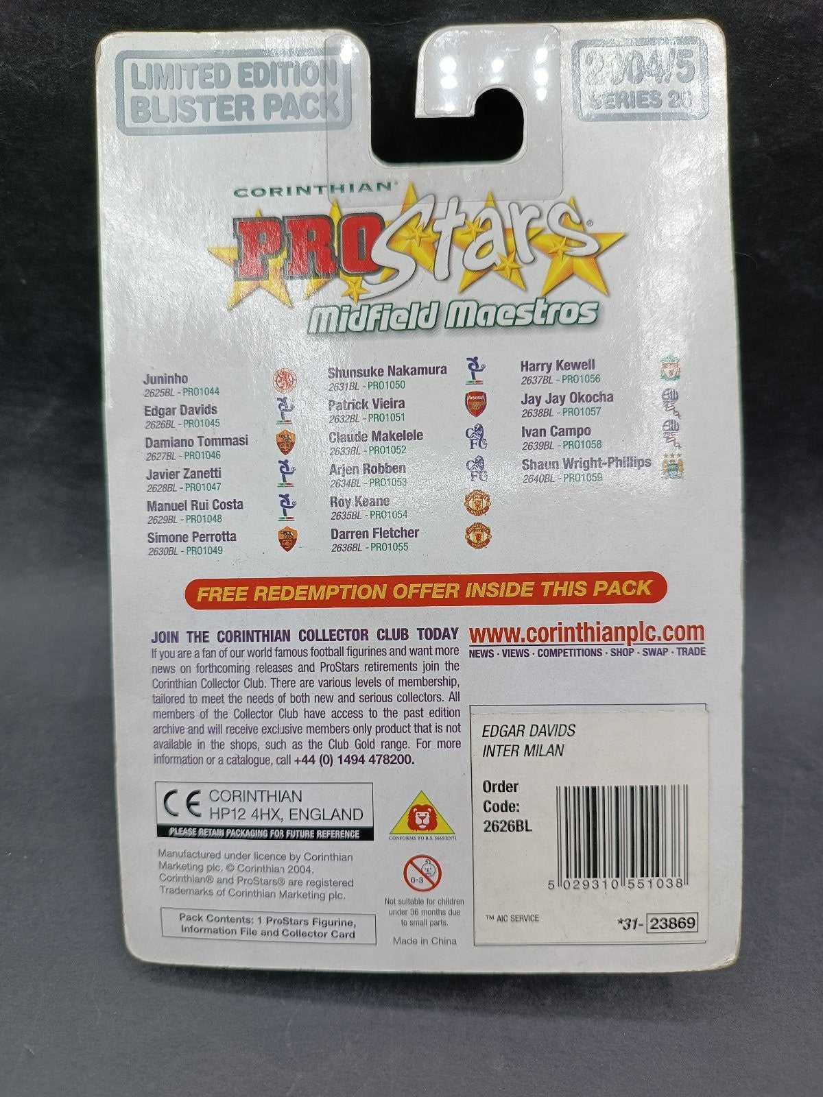 action figure calcio Corinthian Pro Stars Midfield Maestros 2004-05 Davids Inter