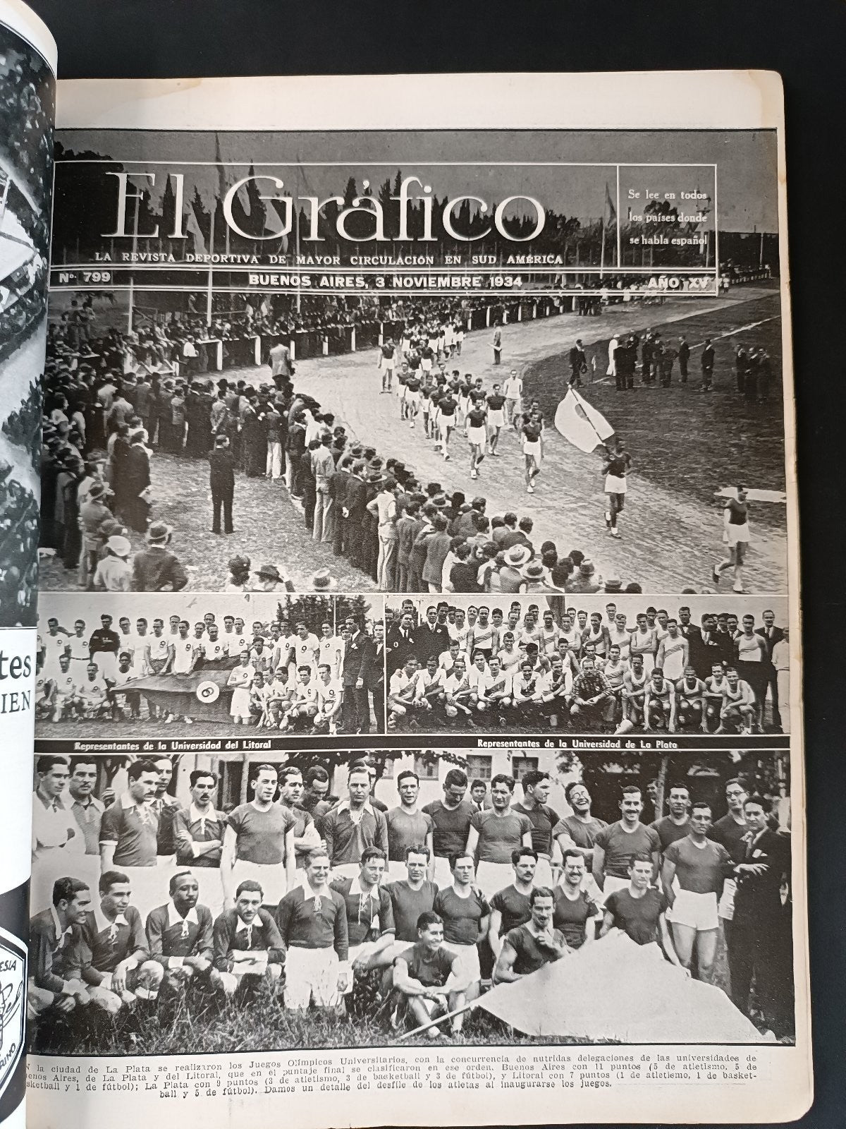 Rivista EL GRAFICO numero 799 anno 1934 Giochi Olimpici Universitari