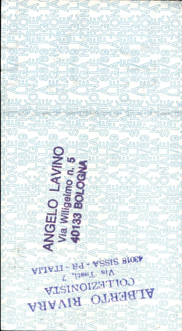 biglietto stadio LEGA NAZIONALE SERIE A ATALANTA 1988/89
