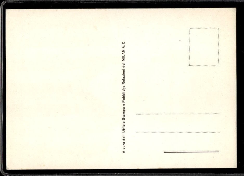 Cartolina Nestor Combin Milan con autografo stampato ufficio Stampa Milan