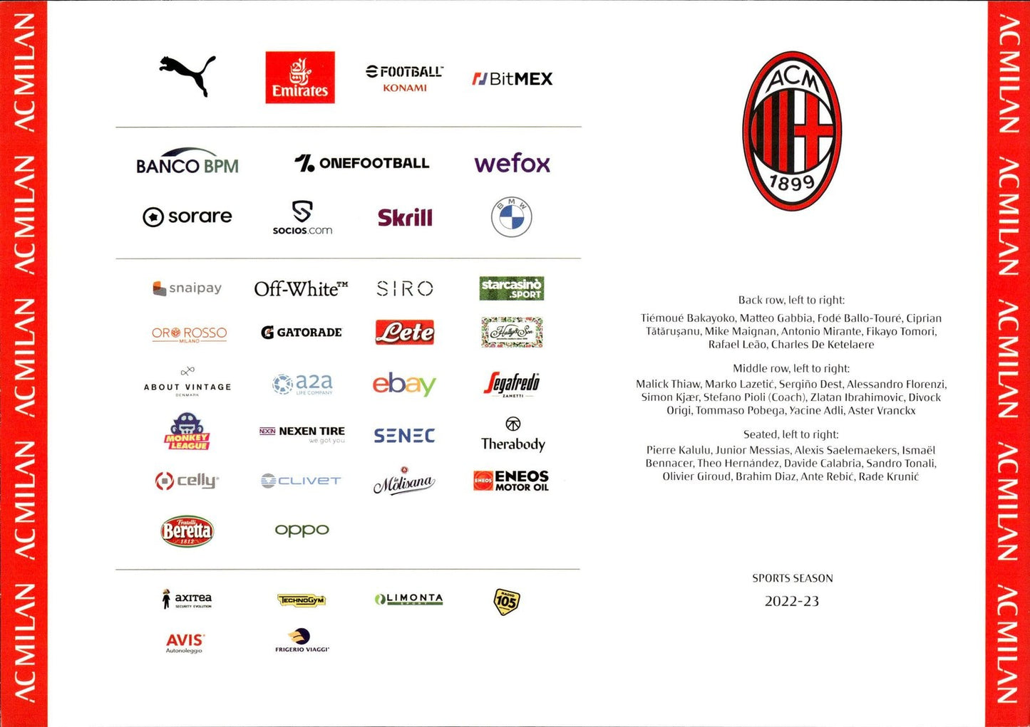 cartolina postcard calcio MILAN 2022-2023