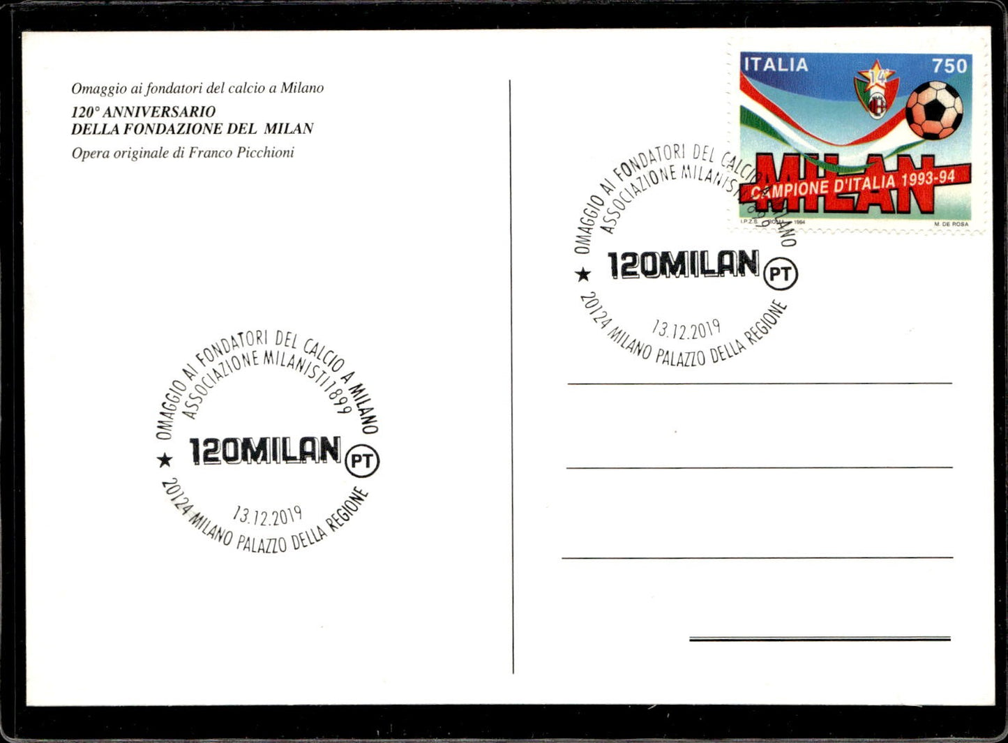 cartolina postcard Calcio Milan 120� anniversario Omaggio Kilpin Edwards (2)