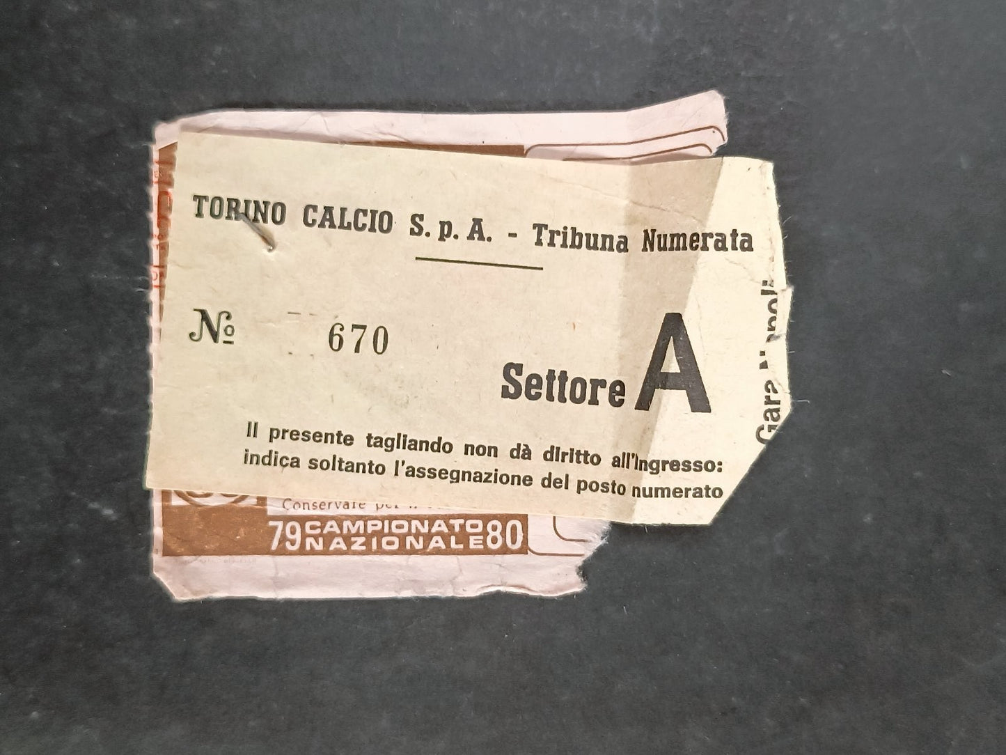 biglietto TORINO- NAPOLI posto 000042 - 1979-80