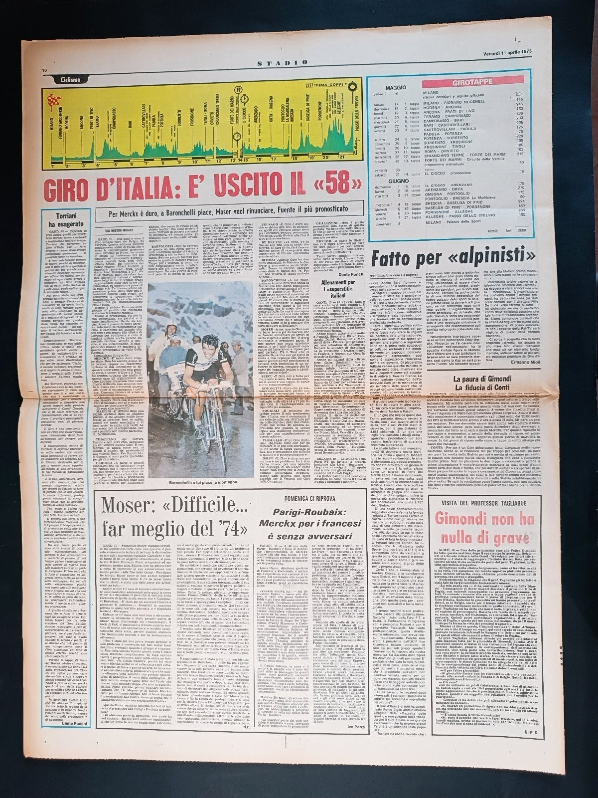 Quotidiano Sportivo STADIO numero 83 anno 1975 - Altafini