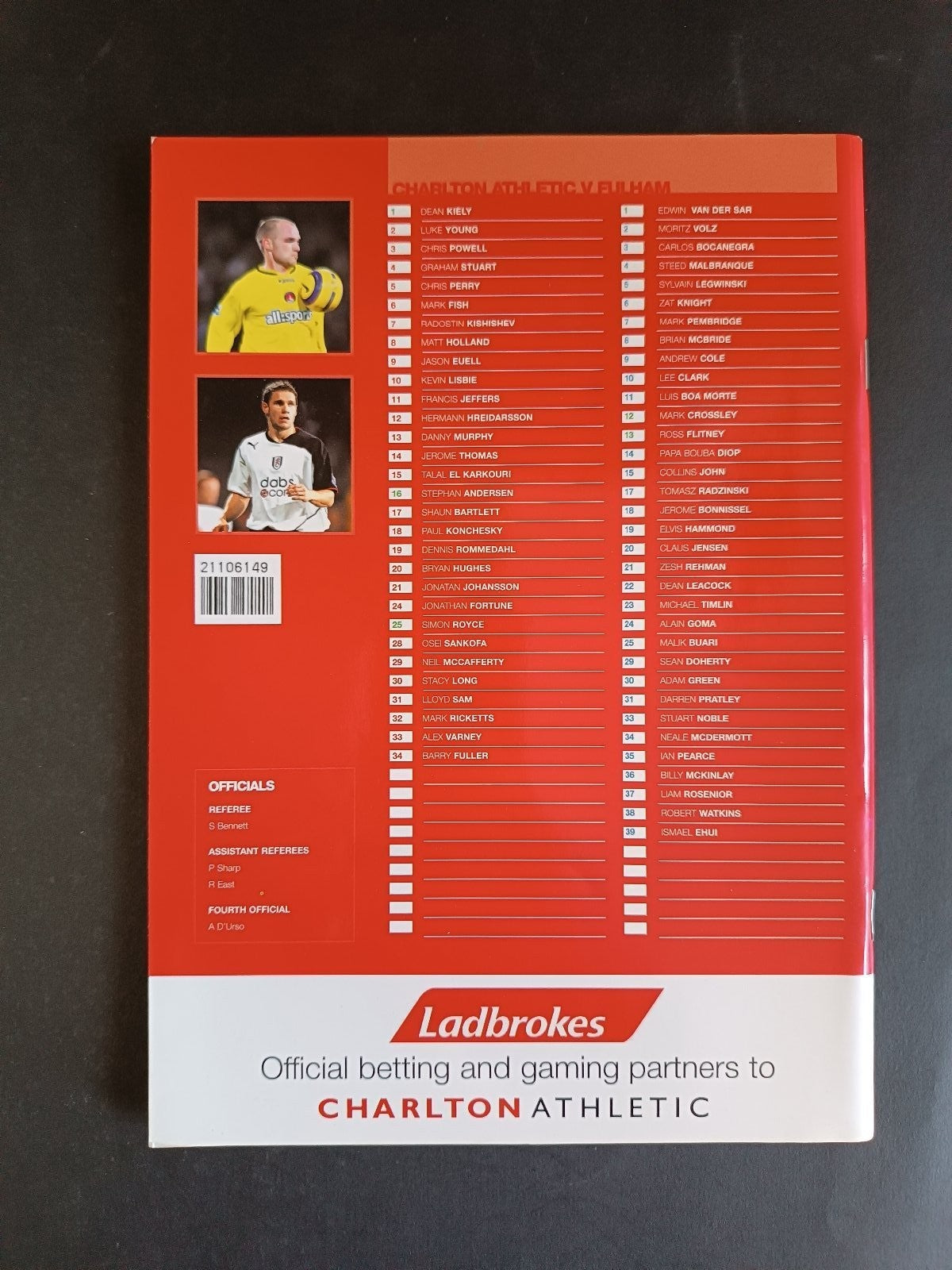 programma calcio Charlton Athletic vs Fulham 2004