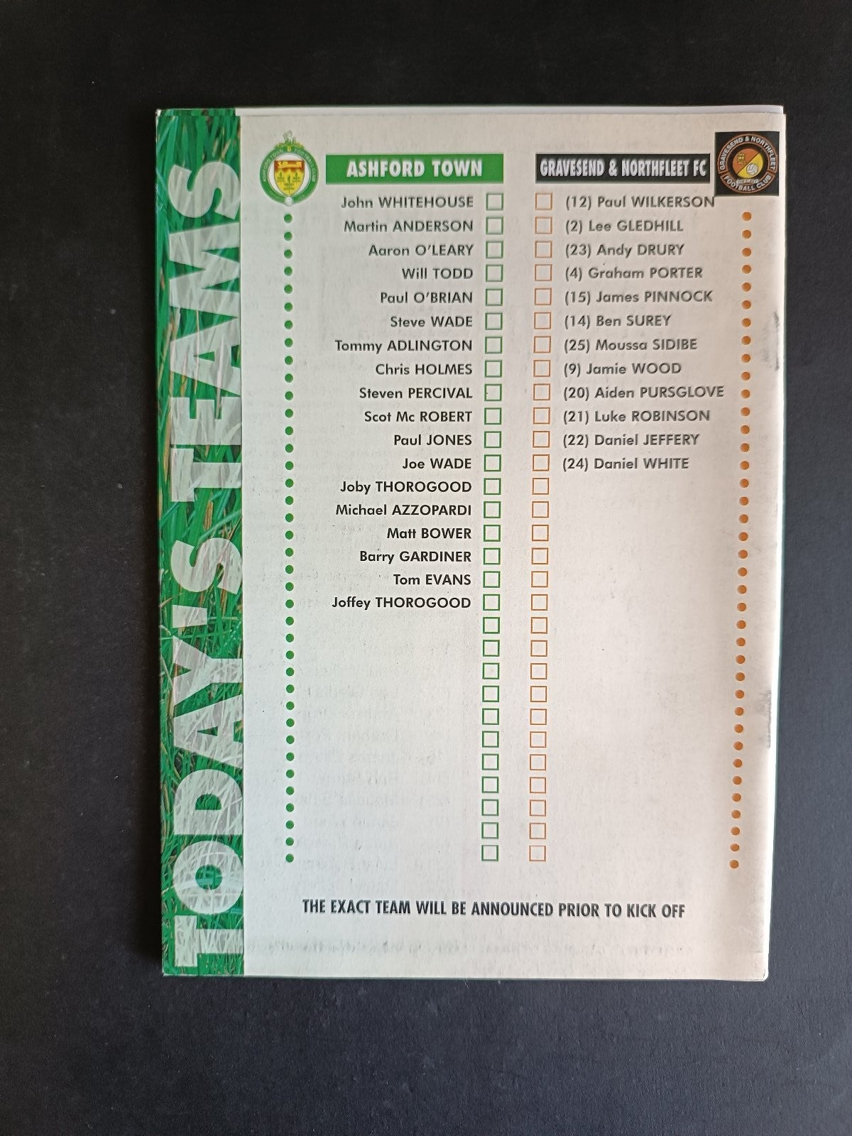 programma calcio Ashford T. vs Gravesend Northfleet 04
