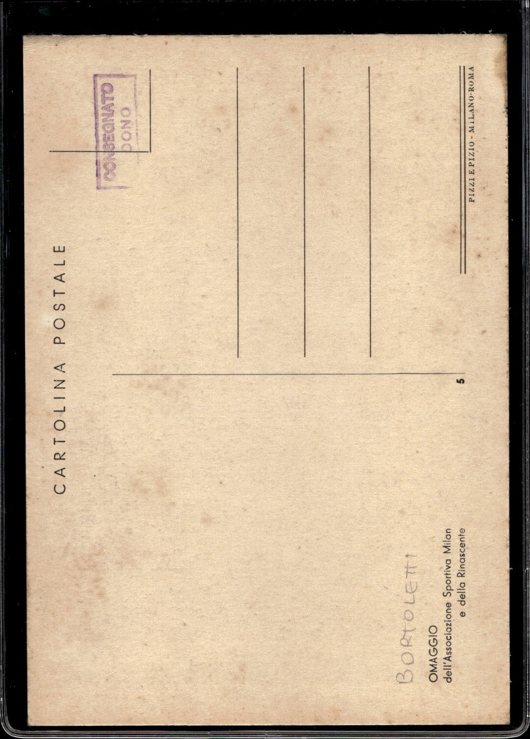 cartolina postcard calcio Milan #5 Bortoletti