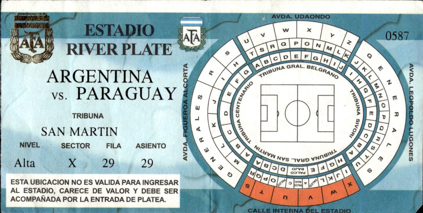biglietto stadio ARGENTINA VS PARAGUAY ESTADIO RIVER PLATE