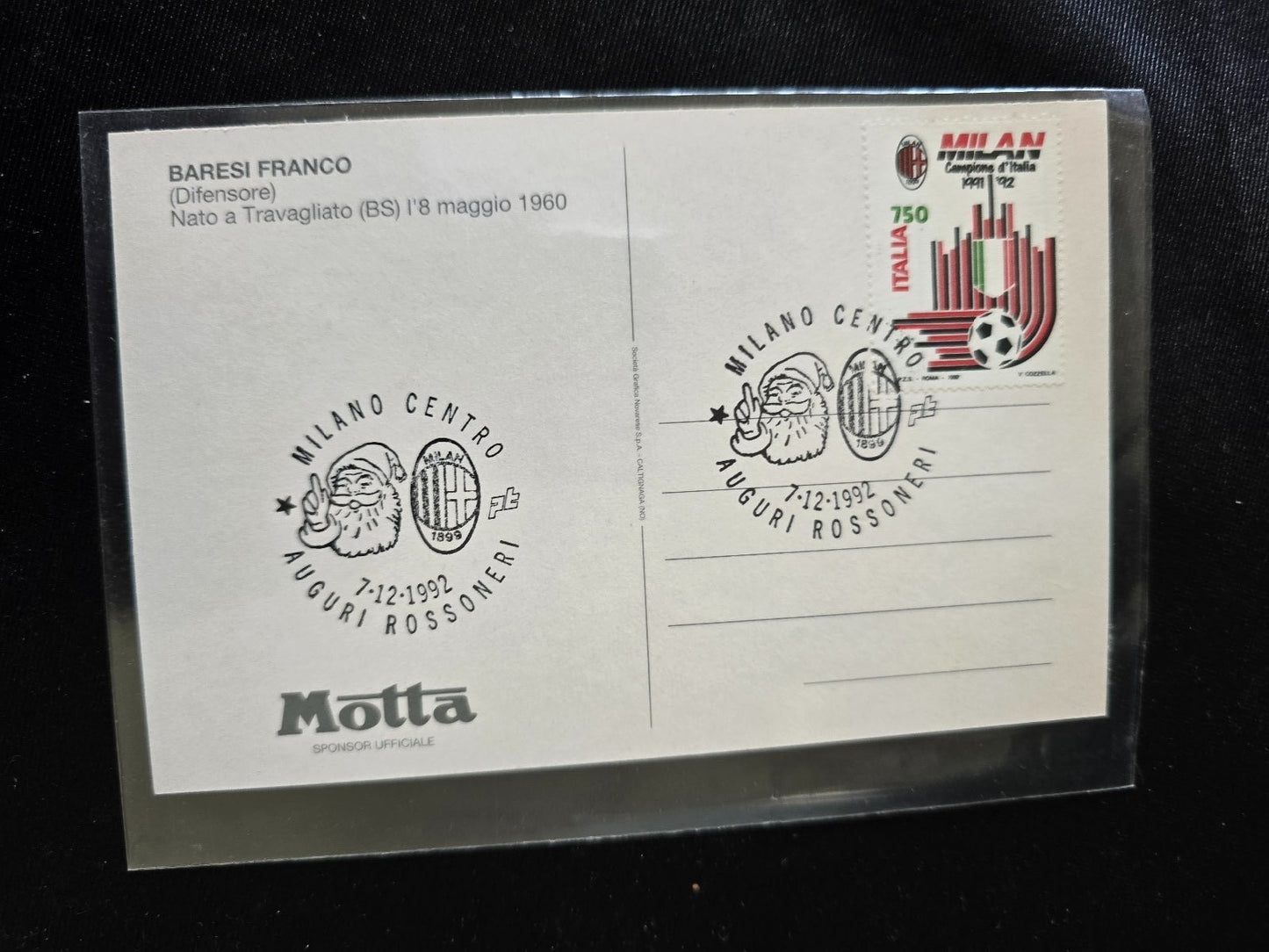 A.C. Milan 1899 cartolina con annullo 12� scudetto 1991/92 Franco baresi
