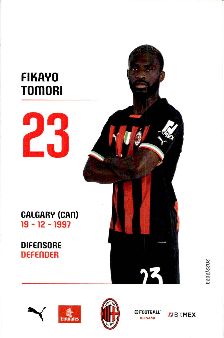 cartolina postcard Calcio Milan 2022/23 - Tomori