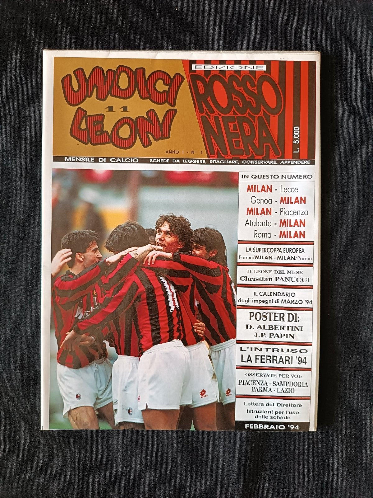 rivista con poster UNIDICI LEONI ed Rossonera - n 2 1994 Massaro (100x70 cm)