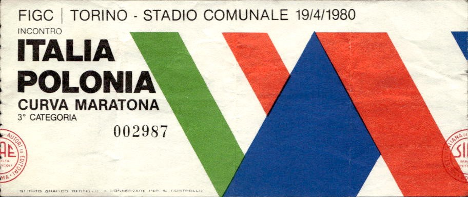 Biglietto stadio Italia-Polonia Torino Stadio Comunale 19/04/1980