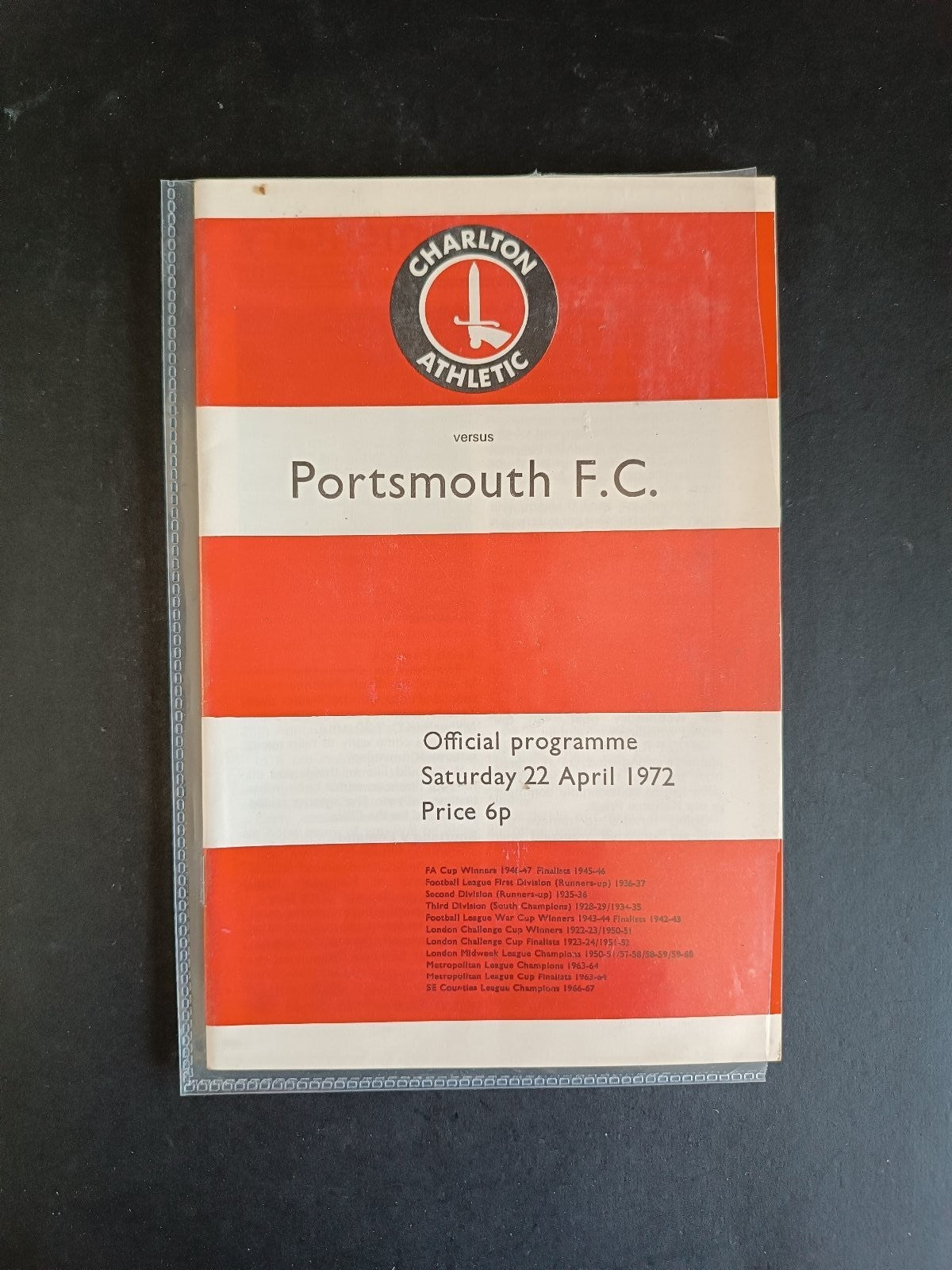 programma calcio Charlton Athletic vs Portsmouth 1972
