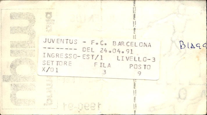 Biglietto stadio Juventus Semifinale Coppa delle coppe 1990-91