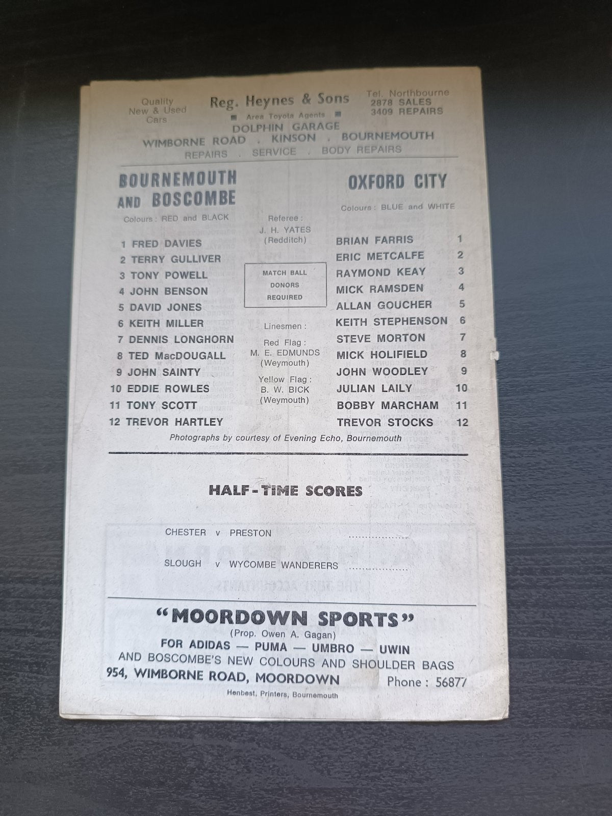programma calcio Bournemouth V Oxford City 25th 1970