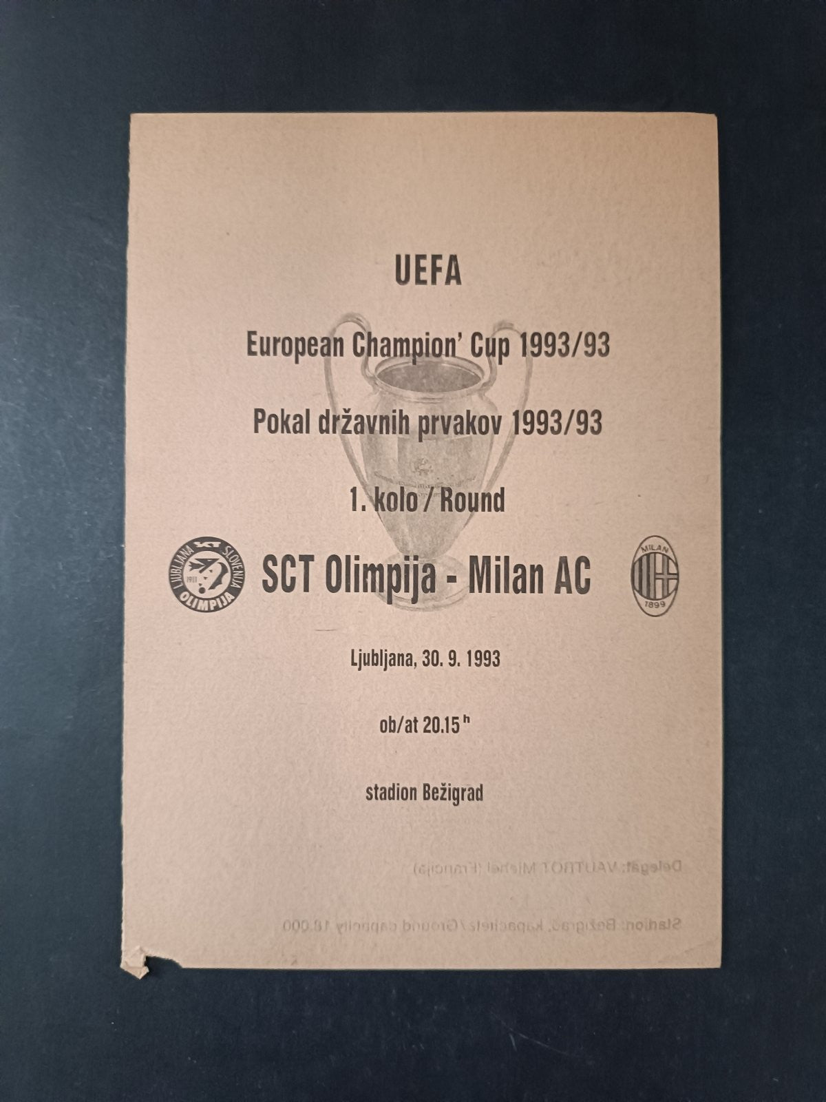 programma UEFA OLIMPIJA MILAN 30 settembre 1993