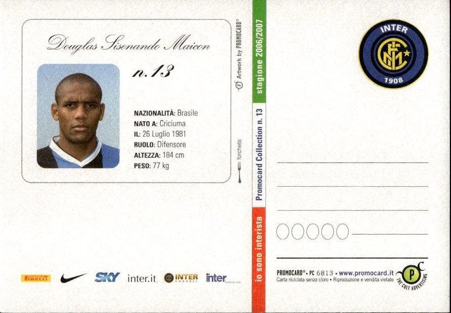 Cartolina calciatore Inter Maicon Douglas Sisenando con autografo stampato