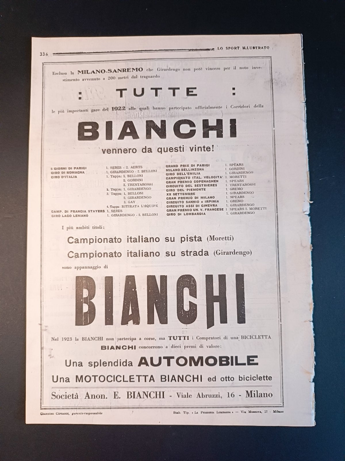rivista LO SPORT ILLUSTRATO 1923 n 21