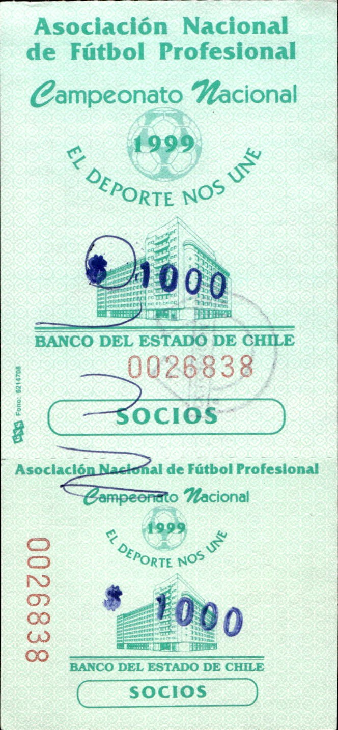 biglietto stadio ASOCIACION NACIONAL DE FUTBOL PROFESIONAL CHILE