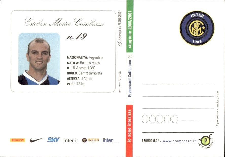 Cartolina calciatore Inter Esteban Mat�as Cambiasso con autografo stampato