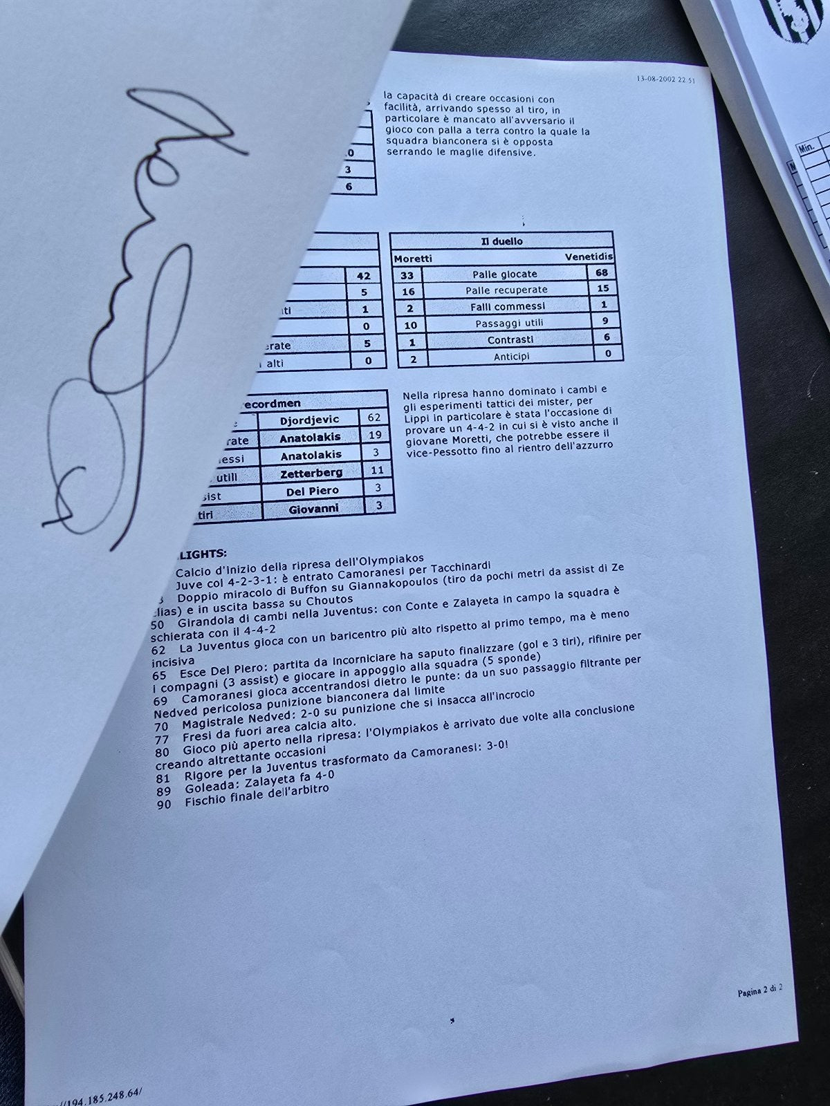 Autografo autograph originale su programma Match Pavel Nedved