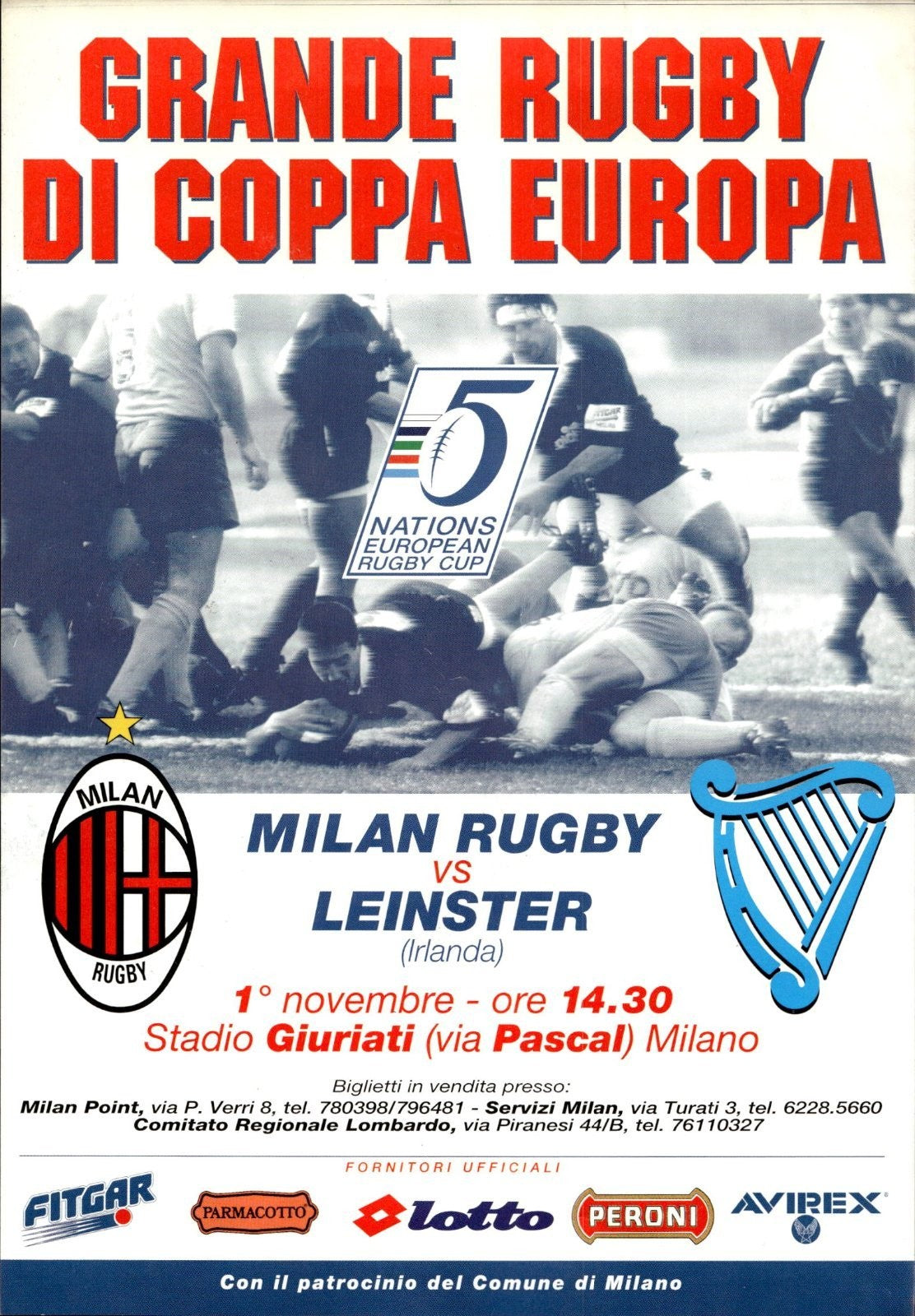 Volantino 17 x 24 cm Milan Grande Rugby di Coppa Europa Milan vs Leinster