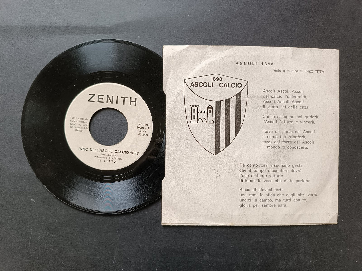 Vinile 45 giri INNO DELL'ASCOLI CALCIO 1898