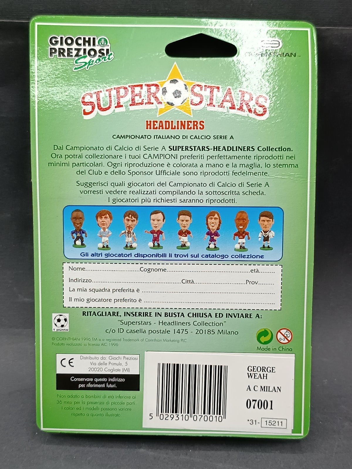 action figure calcio Corinthian Super Stars Headliners George Weah Milan