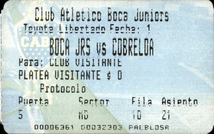 biglietto stadio BOCA JRS VS COBRELOA 502730