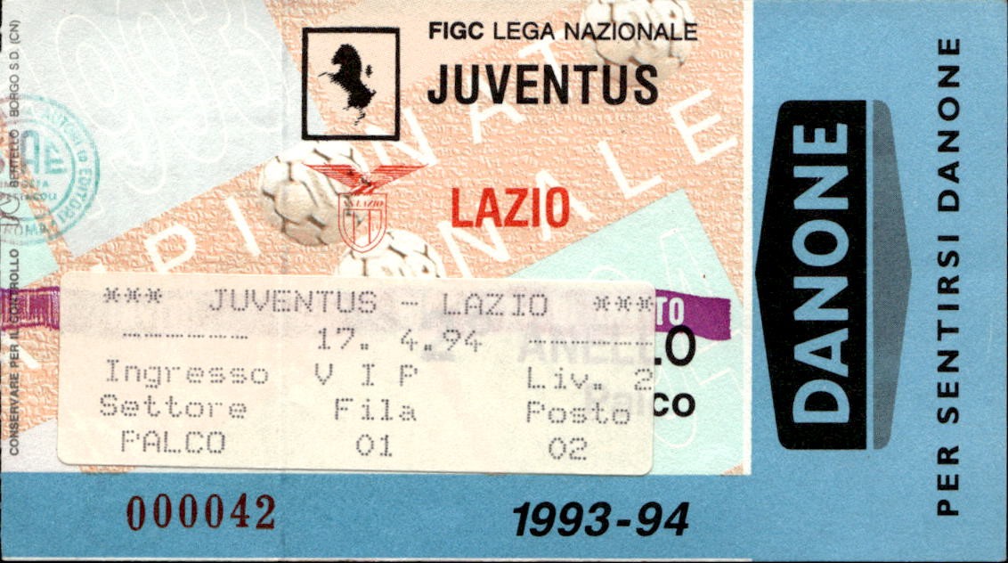 biglietto Ticket Stadio Juventus Lazio 17/04/1994 n 000042