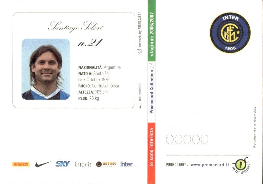 Cartolina calciatore Inter Santiago Solari con autografo stampato