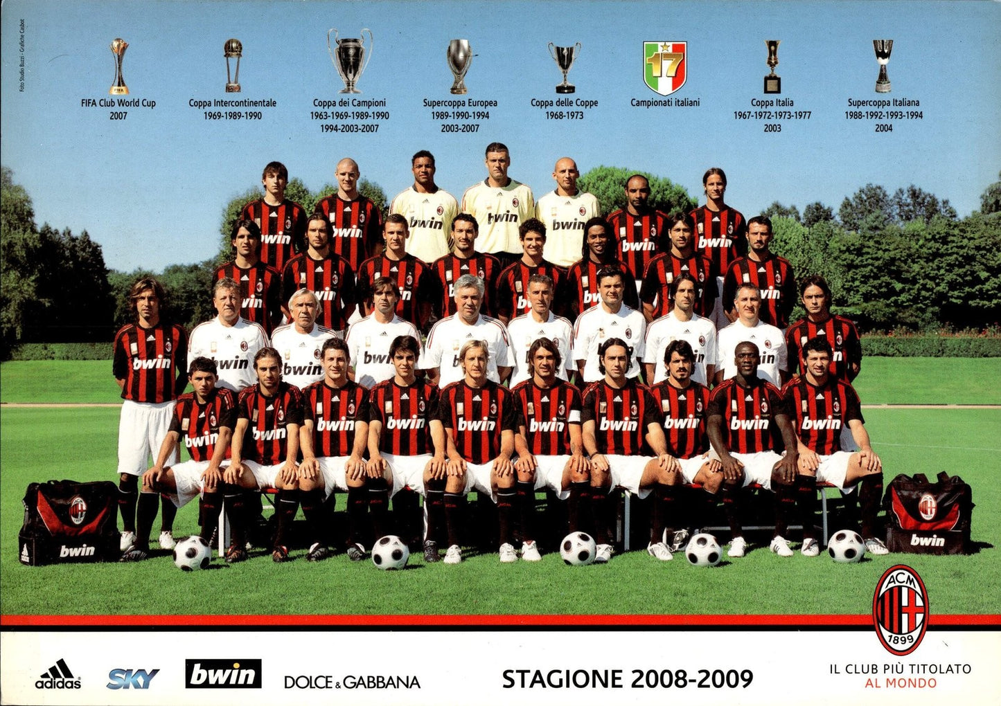 cartolina postcard calcio MILAN 2008-2009