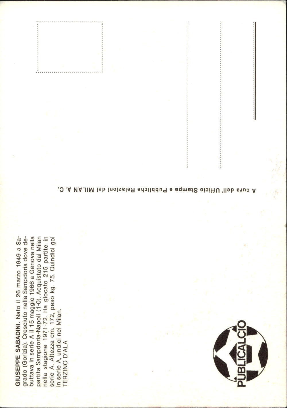 cartolina postcard Calcio Milan Sponsor Puma - Sabadini